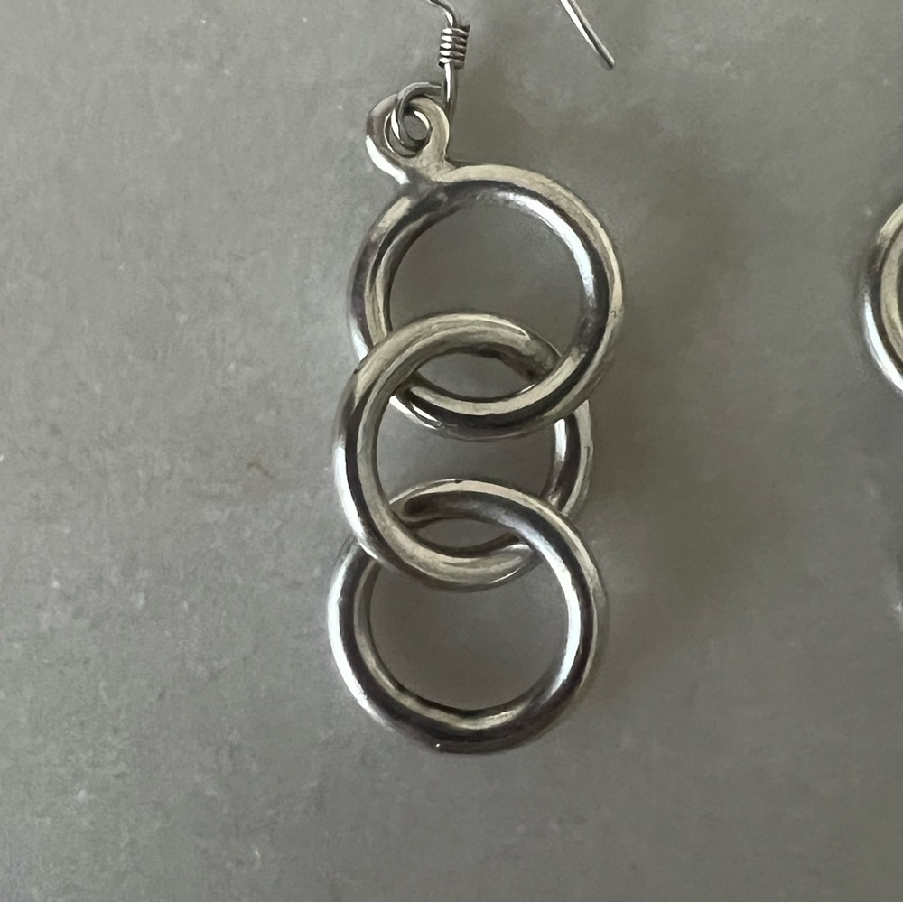Sterling Silver Solid Three Ring Dangle Earrings - image 7